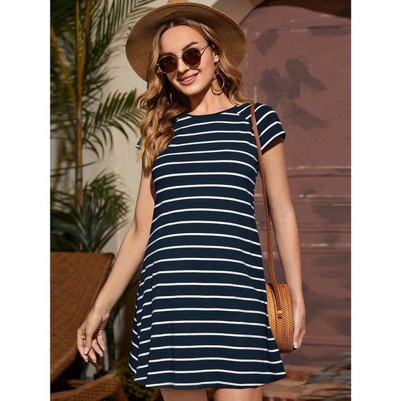Maternity Striped short Sleeve mini Dress black white - Picture 7 of 8